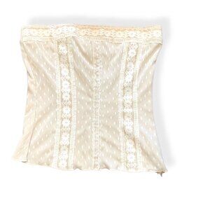 Vintage Ivory Steampunk Lace Strapless Top Polka Dot Floral Sz L Made In USA Y2K